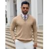 imageCOOFANDY Quarter Zip Pullover Men Slim Fit Stretchy Ribbed 14 Zip Sweaters Business Casual SweaterKhaki