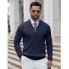 imageCOOFANDY Quarter Zip Pullover Men Slim Fit Stretchy Ribbed 14 Zip Sweaters Business Casual SweaterNavy Blue