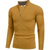 imageCOOFANDY Quarter Zip Pullover Men Slim Fit Stretchy Ribbed 14 Zip Sweaters Business Casual SweaterTurmeric