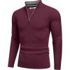 imageCOOFANDY Quarter Zip Pullover Men Slim Fit Stretchy Ribbed 14 Zip Sweaters Business Casual SweaterWine Red