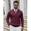 imageCOOFANDY Quarter Zip Pullover Men Slim Fit Stretchy Ribbed 14 Zip Sweaters Business Casual SweaterWine Red