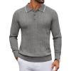 imageCOOFANDY Mens Polo Sweater Casual Long Sleeve Knit Polos Button Down Collared Golf Pullover SweatersDark Grey