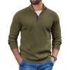 imageCOOFANDY Mens Pullover Sweaters Long Sleeve Knit Quarter Button Sweater Mock Neck Casual Henley SweaterArmy Green