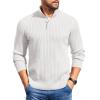 imageCOOFANDY Mens Quarter Button Sweater Long Sleeve Stand Collar Sweaters Casual Knitted Ribbed Dress PulloverWhite