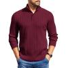 imageCOOFANDY Mens Quarter Button Sweater Long Sleeve Stand Collar Sweaters Casual Knitted Ribbed Dress PulloverWine Red