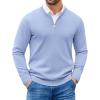 imageCOOFANDY Mens Quarter Zip Pullover Slim Fit Dress Sweaters Lightweight Mock Neck Knit SweaterLight Blue
