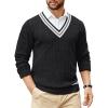 imageCOOFANDY Mens V Neck Sweater Long Sleeve Cable Knit Sweater Fall Winter Pullover Slim Fit Stretchy Fabric Preppy StyleInk Black