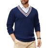 imageCOOFANDY Mens V Neck Sweater Long Sleeve Cable Knit Sweater Fall Winter Pullover Slim Fit Stretchy Fabric Preppy StyleNavy Blue