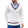 imageCOOFANDY Mens V Neck Sweater Long Sleeve Cable Knit Sweater Fall Winter Pullover Slim Fit Stretchy Fabric Preppy StyleWhite