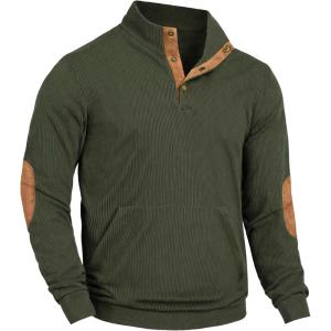 imageCOOFANDY Mens Corduroy Sweatshirt Long Sleeve Pullover Quarter Button Fall Sweat ShirtsDark Army Green