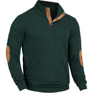 imageCOOFANDY Mens Corduroy Sweatshirt Long Sleeve Pullover Quarter Button Fall Sweat ShirtsLake Green