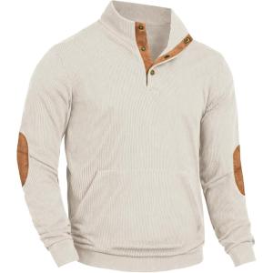 imageCOOFANDY Mens Corduroy Sweatshirt Long Sleeve Pullover Quarter Button Fall Sweat ShirtsMoon Grey