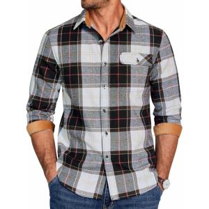 imageCOOFANDY Mens Flannel Shirts Long Sleeve Button Down Shirt Casual Shirts Work Shirts for MenHuntsman Charcoal Plaid