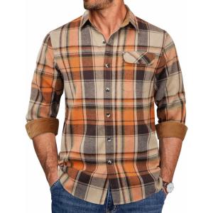 imageCOOFANDY Mens Flannel Shirts Long Sleeve Button Down Shirt Casual Shirts Work Shirts for MenKhaki