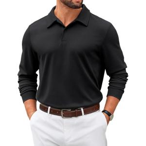 imageCOOFANDY Mens Polo Sweatshirts 2025 Long Sleeve Casual Golf Shirts Light Weight Moisture Wicking Pullover ShirtsBlack