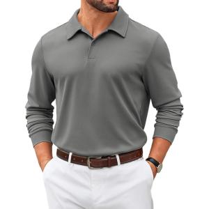 imageCOOFANDY Mens Polo Sweatshirts 2025 Long Sleeve Casual Golf Shirts Light Weight Moisture Wicking Pullover ShirtsDark Grey