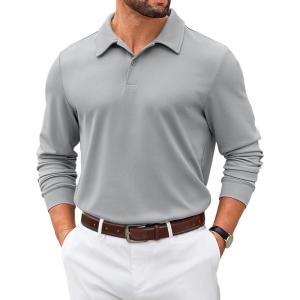 imageCOOFANDY Mens Polo Sweatshirts 2025 Long Sleeve Casual Golf Shirts Light Weight Moisture Wicking Pullover ShirtsLight Grey