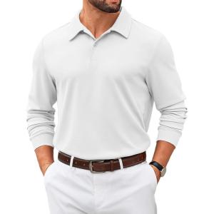 imageCOOFANDY Mens Polo Sweatshirts 2025 Long Sleeve Casual Golf Shirts Light Weight Moisture Wicking Pullover ShirtsWhite