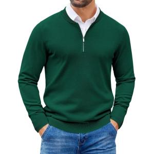 imageCOOFANDY Mens Quarter Zip Pullover Slim Fit Dress Sweaters Lightweight Mock Neck Knit SweaterGreen