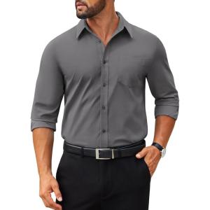 imageCOOFANDY Mens Tech Dress Shirts Long Sleeve Poplin Formal Shirt Casual Button Down ShirtsDark Grey