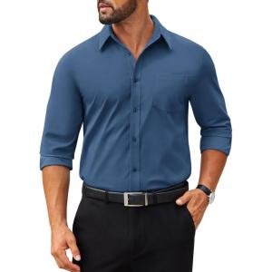 imageCOOFANDY Mens Tech Dress Shirts Long Sleeve Poplin Formal Shirt Casual Button Down ShirtsGrayish Blue