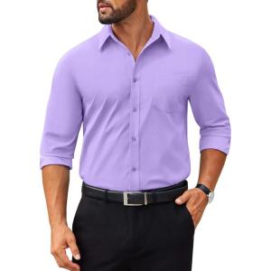 imageCOOFANDY Mens Tech Dress Shirts Long Sleeve Poplin Formal Shirt Casual Button Down ShirtsLavender