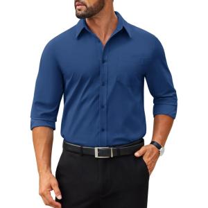 imageCOOFANDY Mens Tech Dress Shirts Long Sleeve Poplin Formal Shirt Casual Button Down ShirtsNavy