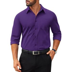 imageCOOFANDY Mens Tech Dress Shirts Long Sleeve Poplin Formal Shirt Casual Button Down ShirtsPurple