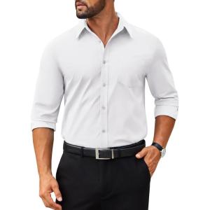 imageCOOFANDY Mens Tech Dress Shirts Long Sleeve Poplin Formal Shirt Casual Button Down ShirtsWhite