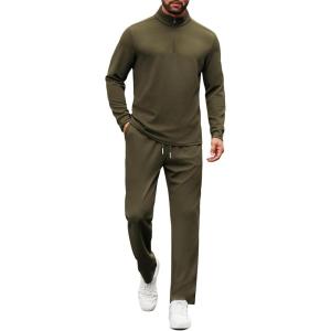 imageCOOFANDY Mens Tracksuits 2 Piece Casual Athletic Sweatsuit Quarter Zip Pullover Long Sleeve Running Sport OutfitsArmy Green