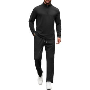 imageCOOFANDY Mens Tracksuits 2 Piece Casual Athletic Sweatsuit Quarter Zip Pullover Long Sleeve Running Sport OutfitsBlack