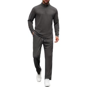imageCOOFANDY Mens Tracksuits 2 Piece Casual Athletic Sweatsuit Quarter Zip Pullover Long Sleeve Running Sport OutfitsDark Grey