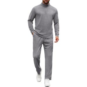 imageCOOFANDY Mens Tracksuits 2 Piece Casual Athletic Sweatsuit Quarter Zip Pullover Long Sleeve Running Sport OutfitsLight Grey