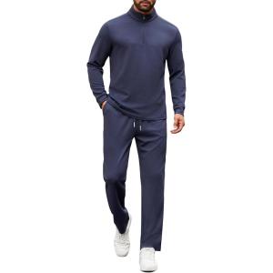 imageCOOFANDY Mens Tracksuits 2 Piece Casual Athletic Sweatsuit Quarter Zip Pullover Long Sleeve Running Sport OutfitsNavy Blue
