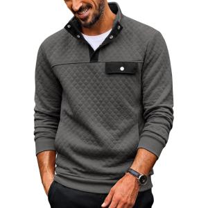 imageCOOFANDY Quilted Sweatshirts for Men Quarter Button Pullover Sweatshirt Stand Collar Outdoor Polo with PocketsDark Grey