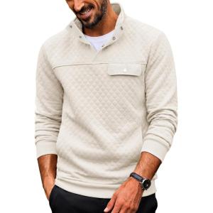 imageCOOFANDY Quilted Sweatshirts for Men Quarter Button Pullover Sweatshirt Stand Collar Outdoor Polo with PocketsWhite