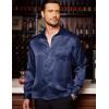 imageCOOFANDY Mens Luxury Satin Dress Shirt Shiny Silk Long Sleeve Button Up Shirts Wedding Shirt Party PromNavy Blue