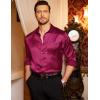 imageCOOFANDY Mens Luxury Satin Dress Shirt Shiny Silk Long Sleeve Button Up Shirts Wedding Shirt Party PromWine Red