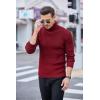 imageCOOFANDY Mens Slim Fit Turtleneck Sweater Ribbed Knitted High Neck Pullover SweatersWine Red