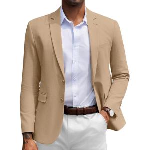 imageCOOFANDY Mens Herringbone Blazer Slim Fit Cotton Sport Coats Two Buttons Casual Suit JacketKhaki