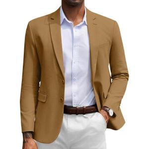 imageCOOFANDY Mens Herringbone Blazer Slim Fit Cotton Sport Coats Two Buttons Casual Suit JacketLight Brown