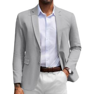 imageCOOFANDY Mens Herringbone Blazer Slim Fit Cotton Sport Coats Two Buttons Casual Suit JacketLight Gray