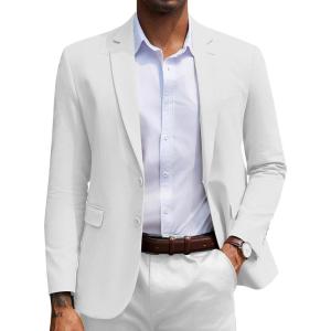 imageCOOFANDY Mens Herringbone Blazer Slim Fit Cotton Sport Coats Two Buttons Casual Suit JacketWhite