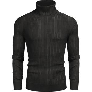 imageCOOFANDY Mens Slim Fit Turtleneck Sweater Ribbed Knitted High Neck Pullover SweatersCharcoal Grey