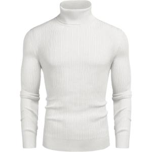 imageCOOFANDY Mens Slim Fit Turtleneck Sweater Ribbed Knitted High Neck Pullover SweatersWhite