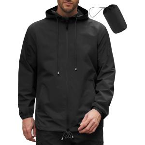 imageCOOFANDY Rain Jacket Men Packable Waterproof Raincoat with Hood Lightweight Windbreaker for Hiking Cycling GolfBlack