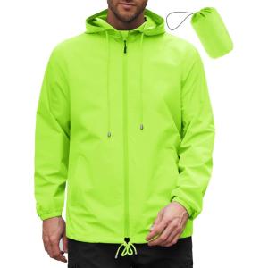 imageCOOFANDY Rain Jacket Men Packable Waterproof Raincoat with Hood Lightweight Windbreaker for Hiking Cycling GolfLemon Green