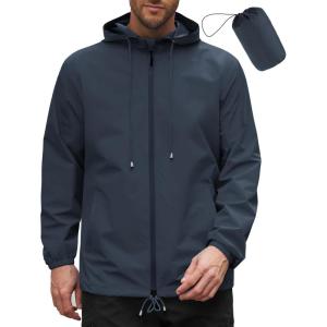 imageCOOFANDY Rain Jacket Men Packable Waterproof Raincoat with Hood Lightweight Windbreaker for Hiking Cycling GolfNavy Blue