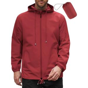 imageCOOFANDY Rain Jacket Men Packable Waterproof Raincoat with Hood Lightweight Windbreaker for Hiking Cycling GolfRed