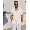imageCOOFANDY Mens Button Down Shirts Short Sleeve Casual Summer Beach Shirts for Men Vacation Wedding Linen ShirtBeige